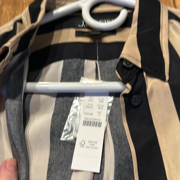 J. Crew | Classic Fit Cupro Blend Shirt In Stripe Black and Tan Size 0 NWT - Picture 3 of 4